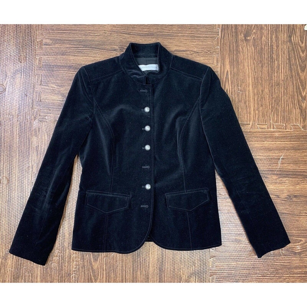 Vintage Dana Buchman Velvet Blazer jacket black Mandarin Collar